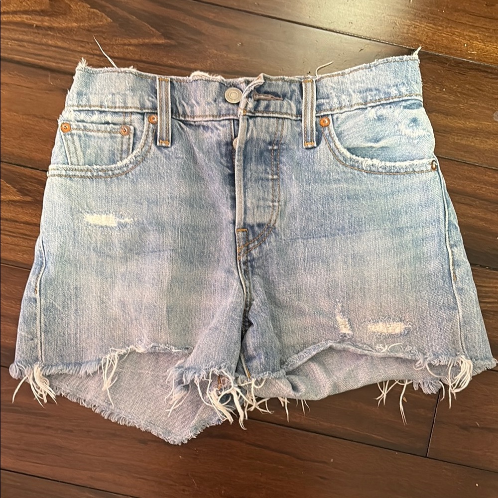 Levi's Blue Jean Shorts High-Waisted Distressed